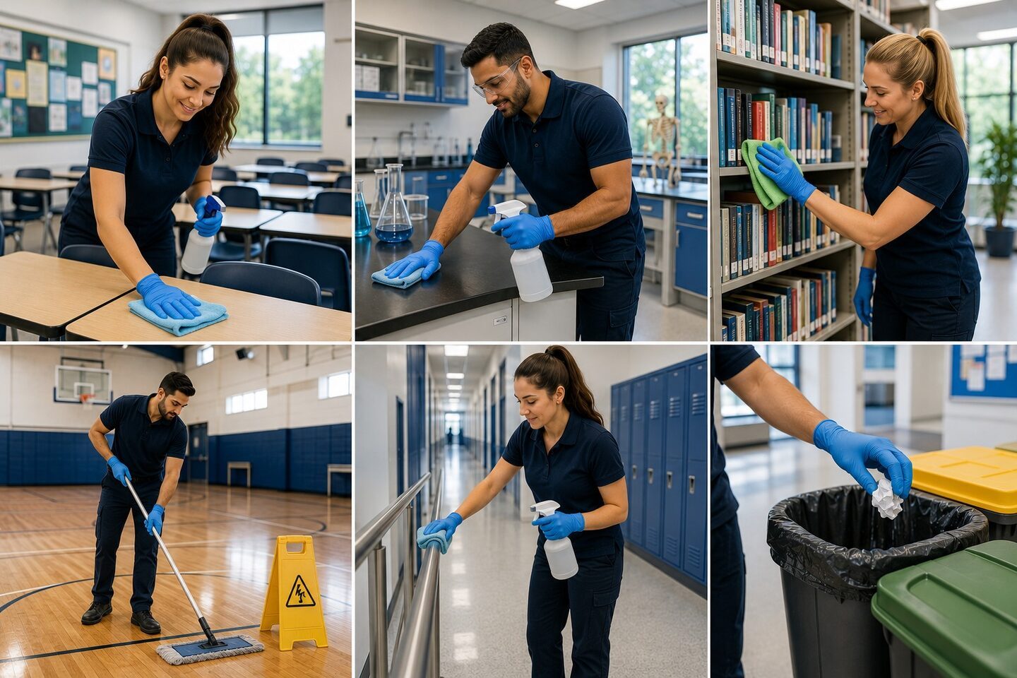 True Blue cleaning classrooms, a lab, library and gym at a Sydney school